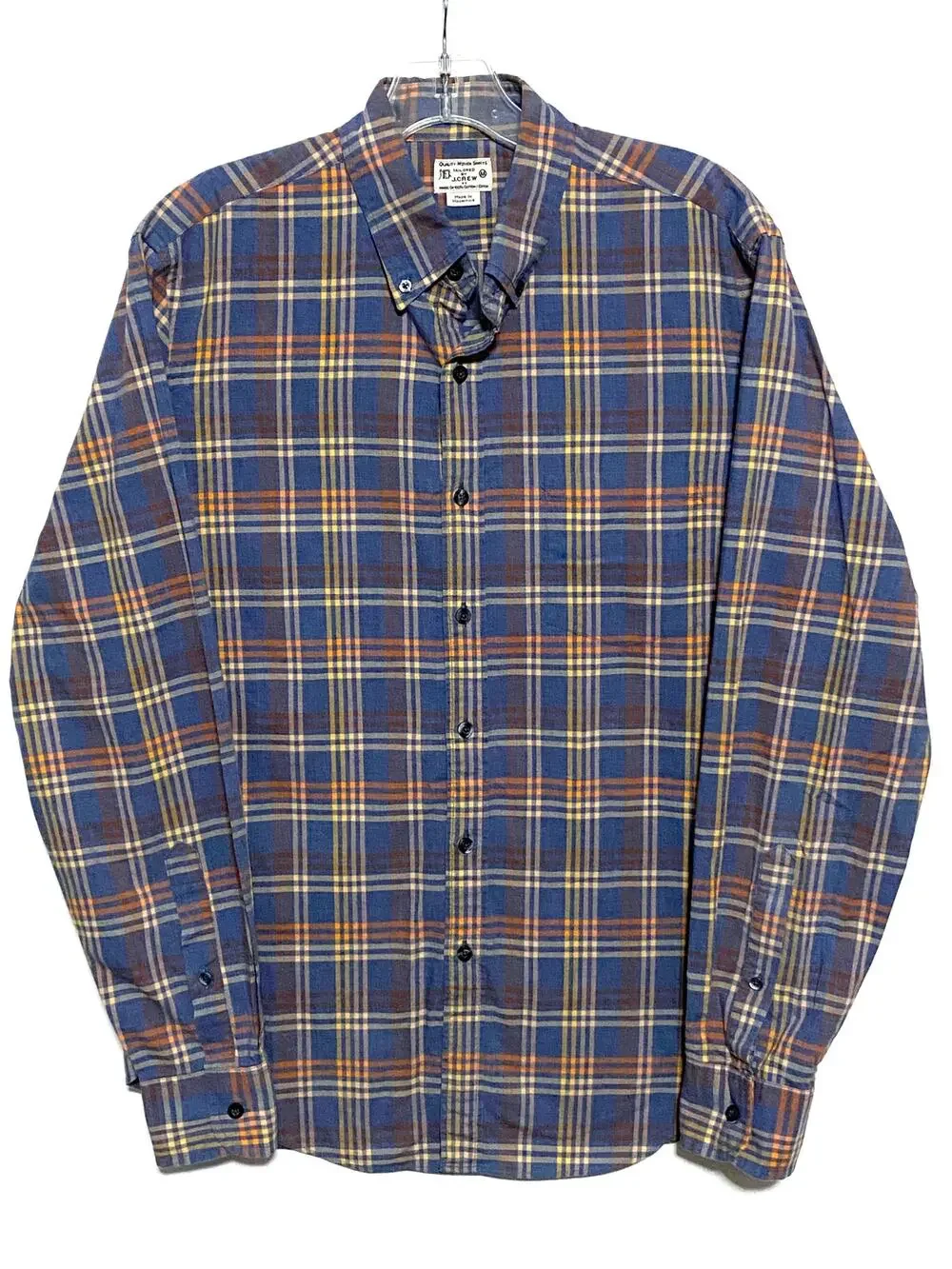 Vintage J Crew Plaid Button Shirt Men M Blue Preppy Classic Cotton Mauritius